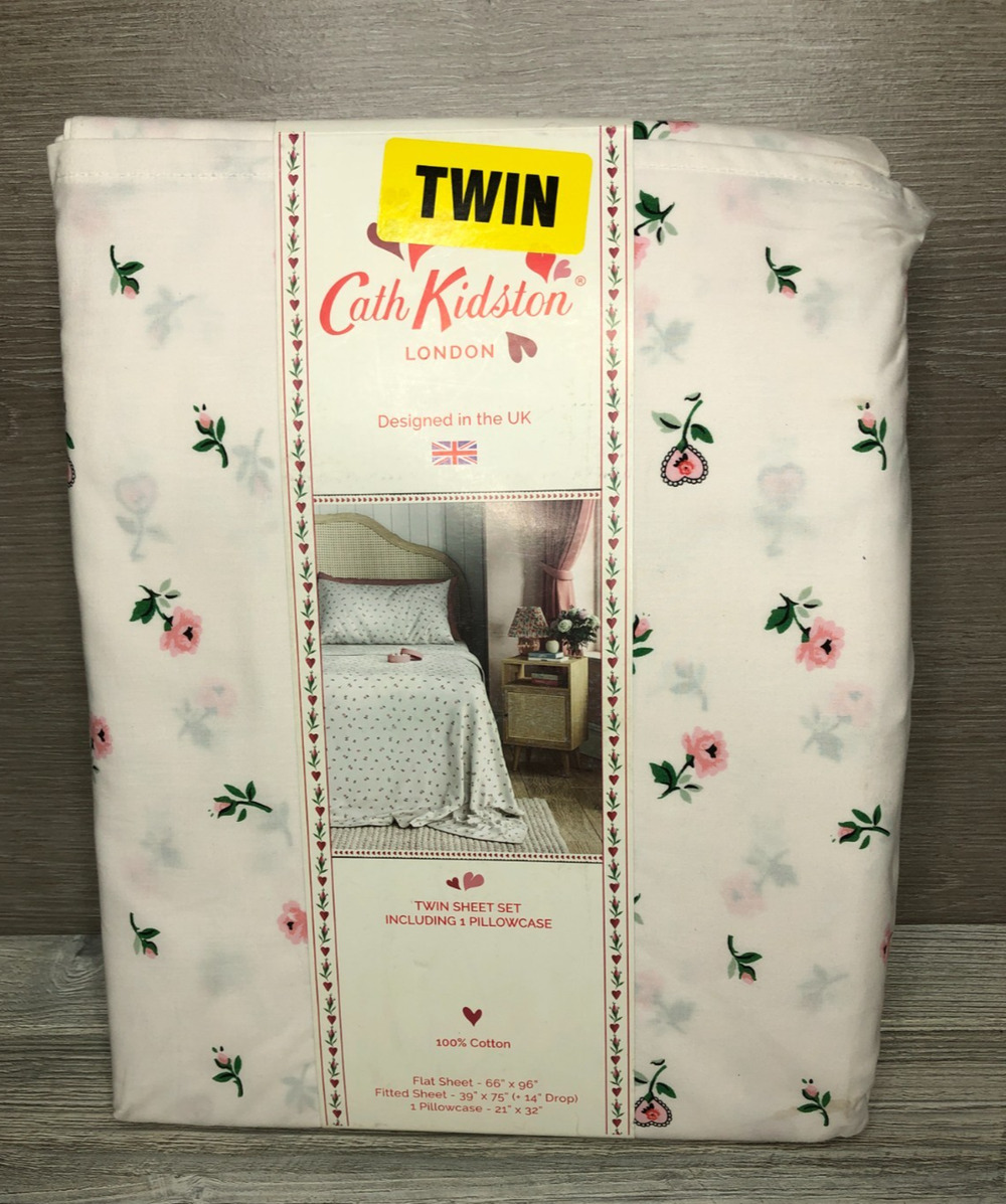 Cath Kidston Twin Size Lace Ditsy Pink Floral Sheet Set 3 Pc 100% Cotton Percale
